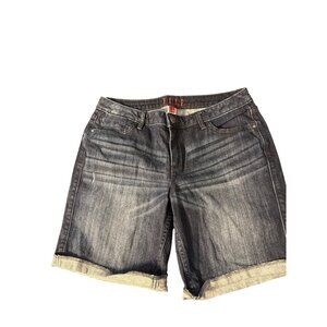 Elle Blue Jeans Denim Bermuda Shorts Cuffed Dark Wash Size 10 Inseam 7"